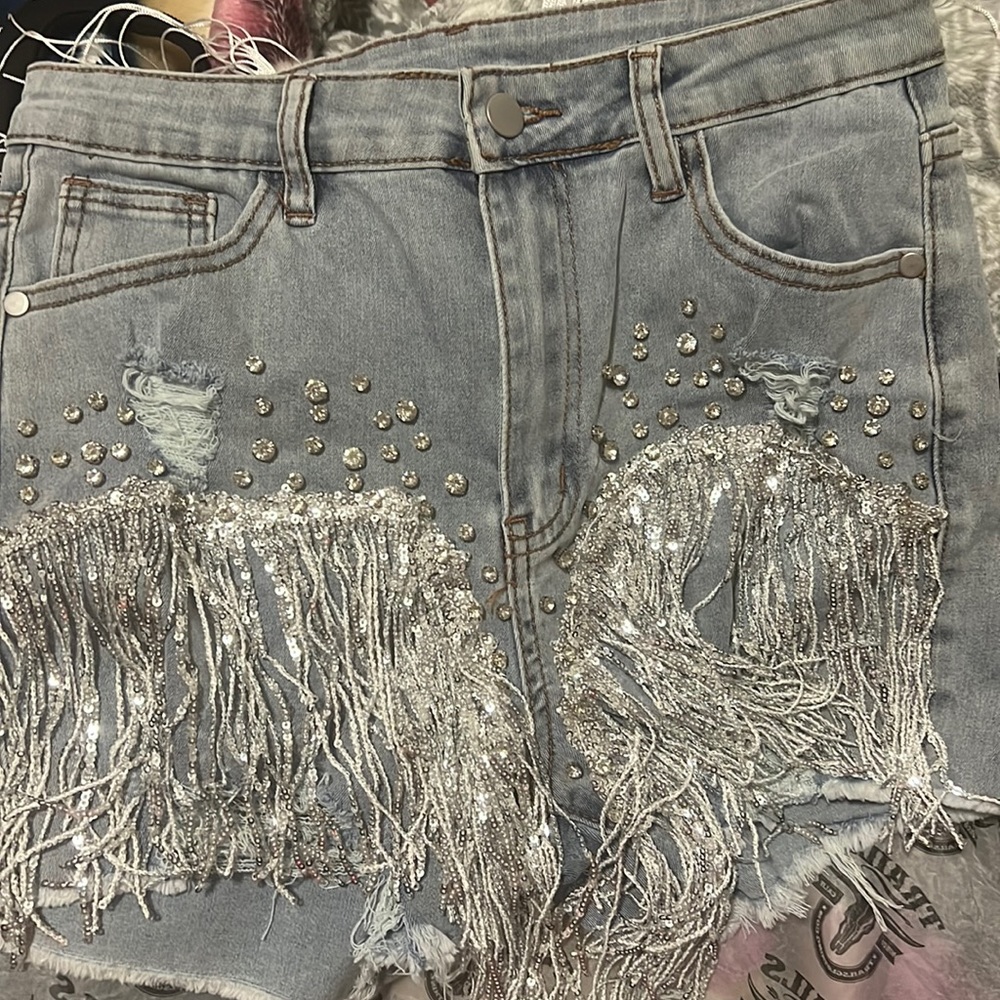 Trails Rhinestone fringe Denim Shorts!